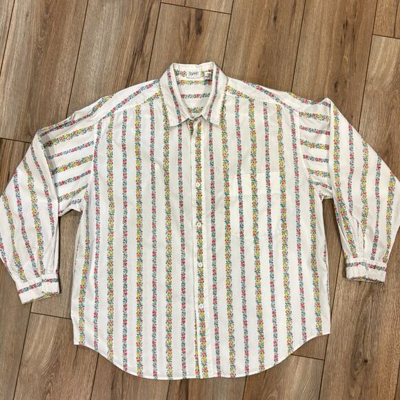 VINTAGE Esprit Sport Button Shirt Blouse Women’s Large White Petite Flowers 90s - Picture 3 of 8